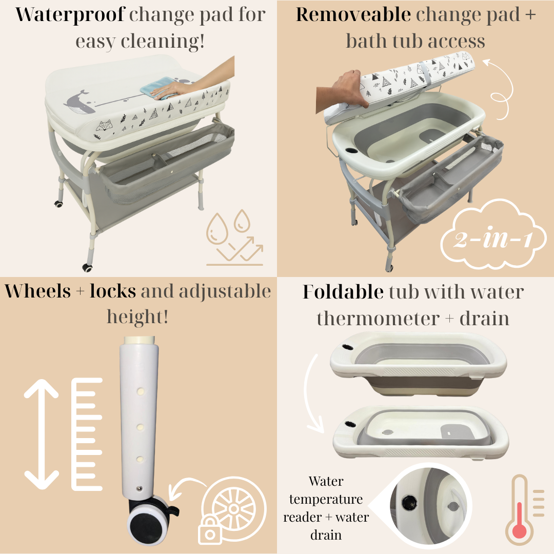 LiftNest 2-in-1 Standing Bathtub with Changing table