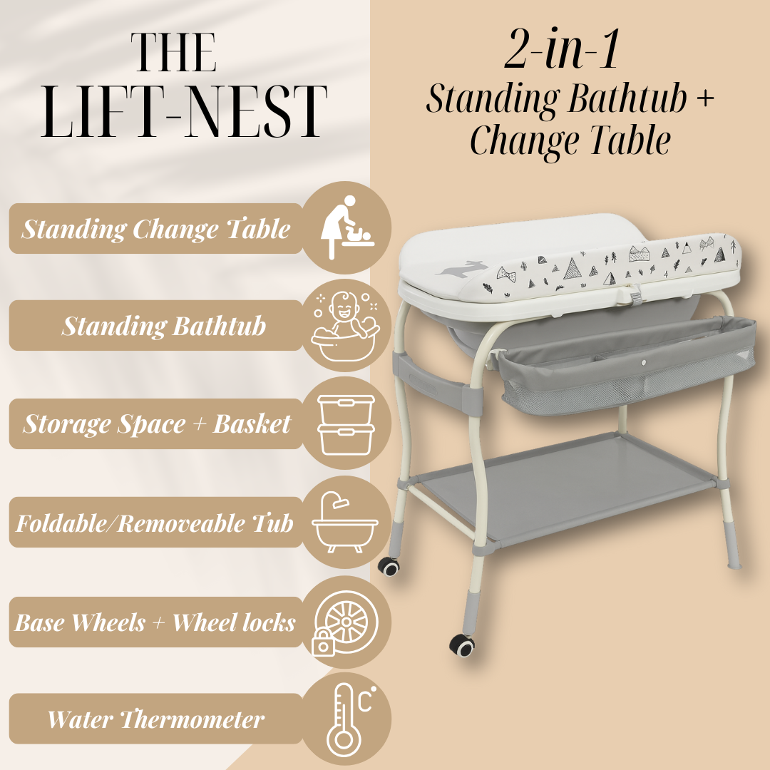 LiftNest 2-in-1 Standing Bathtub with Changing table
